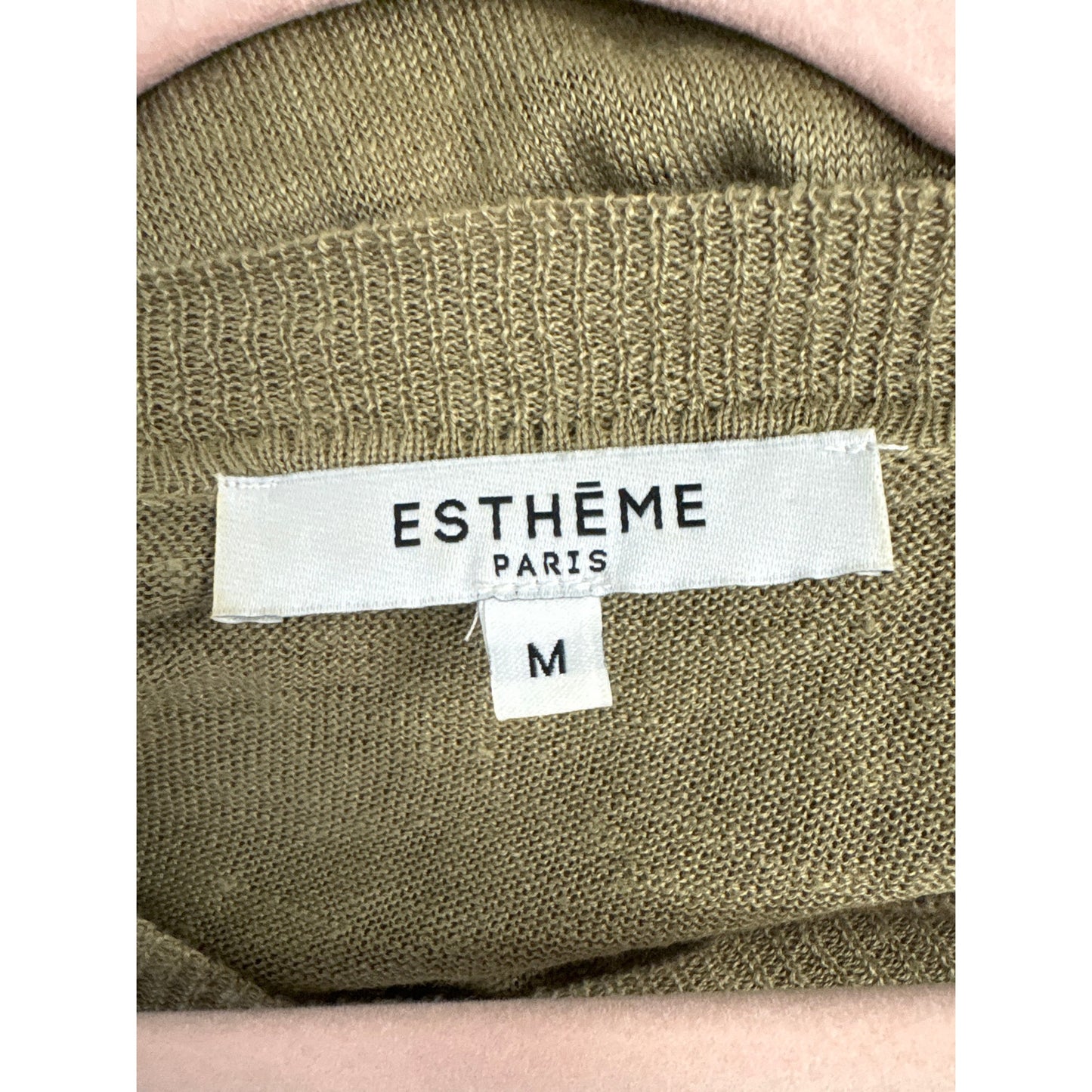 Estheme Paris Olive Green Lightweight Batwing Short Sleeve Pullover Sweater Sz M