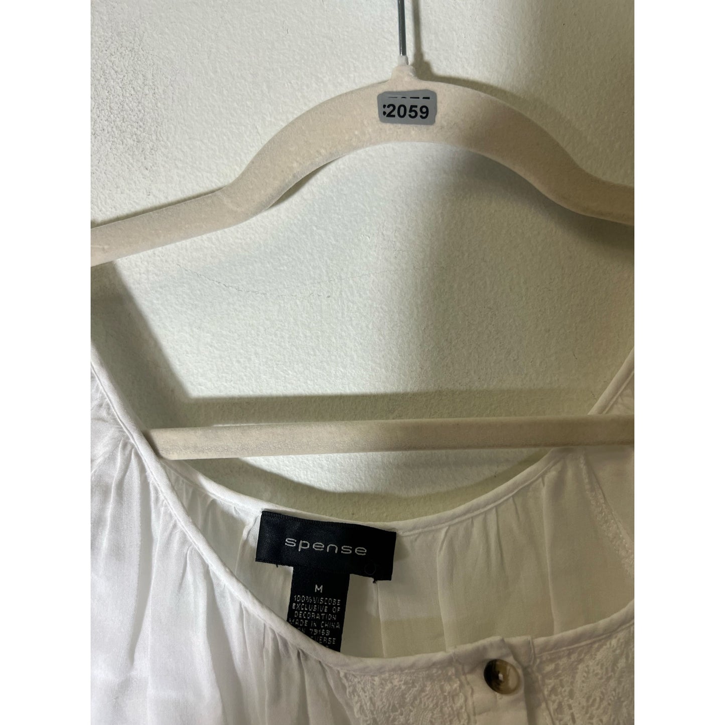 Spense White Button Up Front Lace Inset Long Sleeve Top Sz M