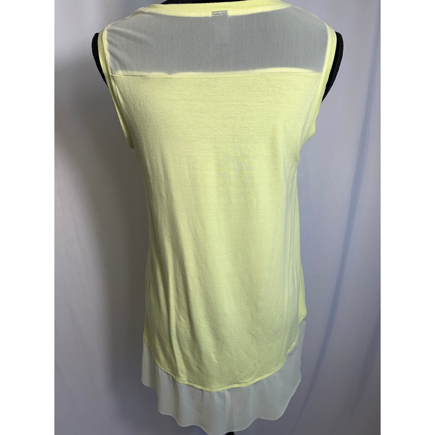 Black Label Lemon Yellow Sheer Inset Sleeveless Tank Top Sz 0