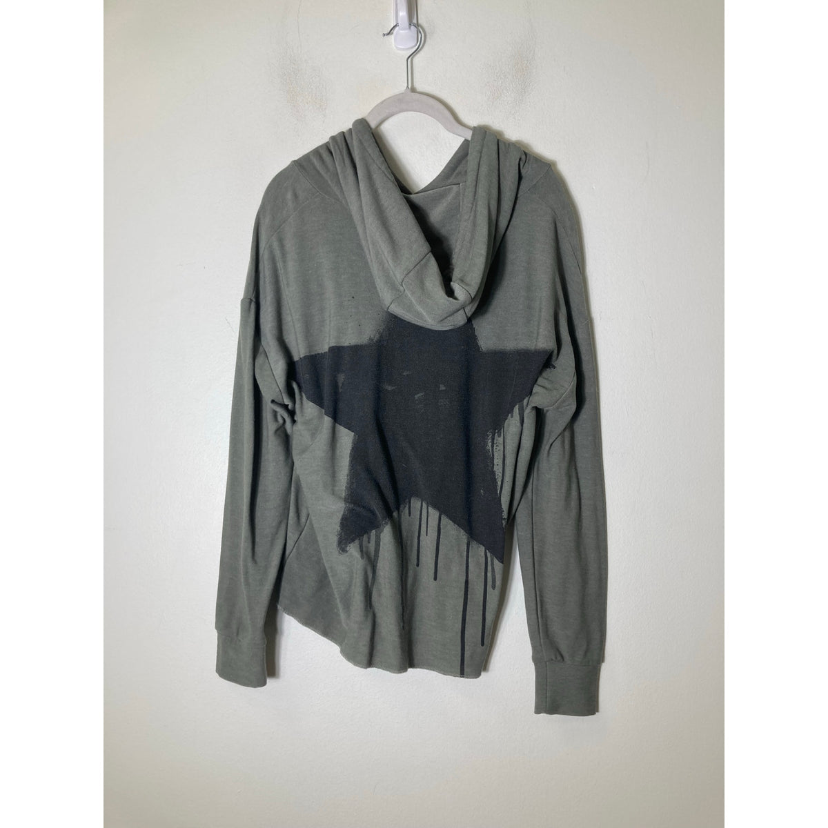 Chaser Hunter Green Black Star Long Sleeve Hooded Sweatshirt Sz L