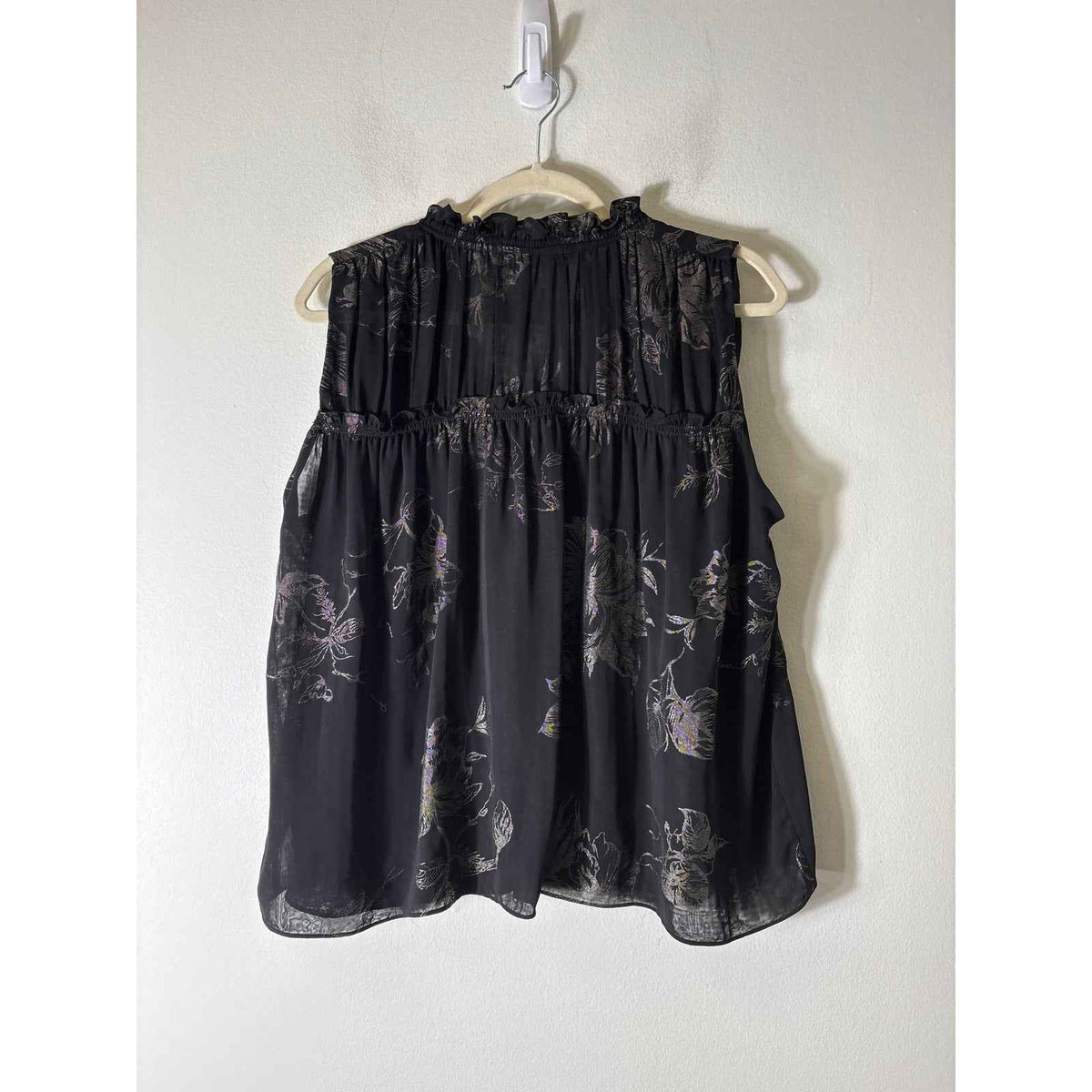 Christina Lynn's Black and Metallic Flower Sheer Top Sz M