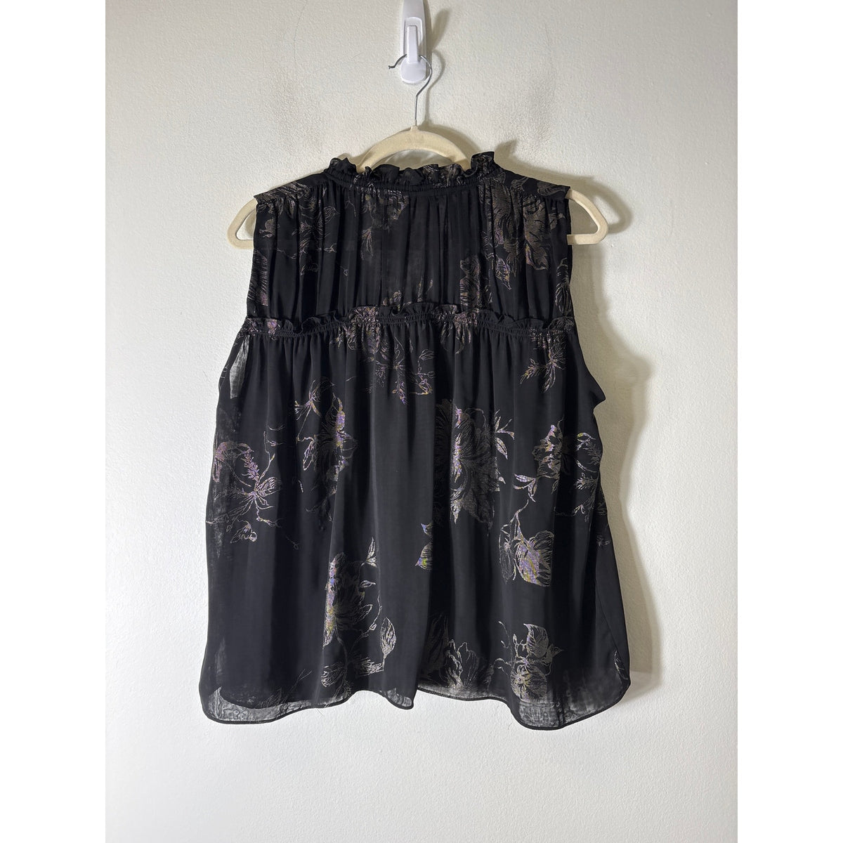 Christina Lynn's Black and Metallic Flower Sheer Top Sz M