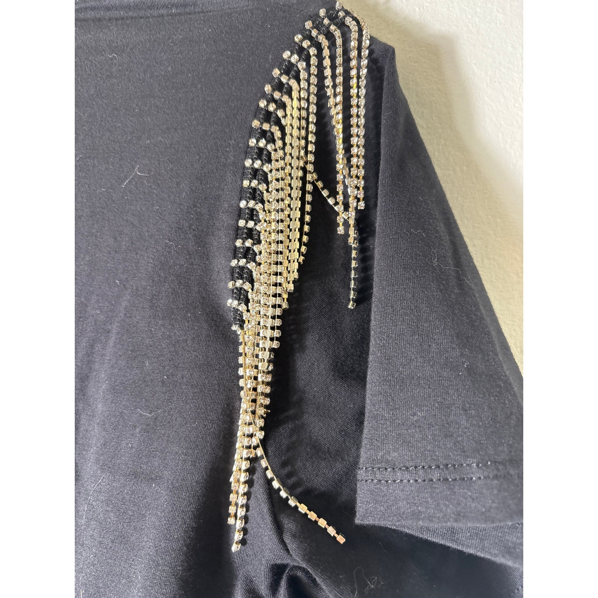 NWT Joie Black Tee With Rhinestone Fringe Sz S