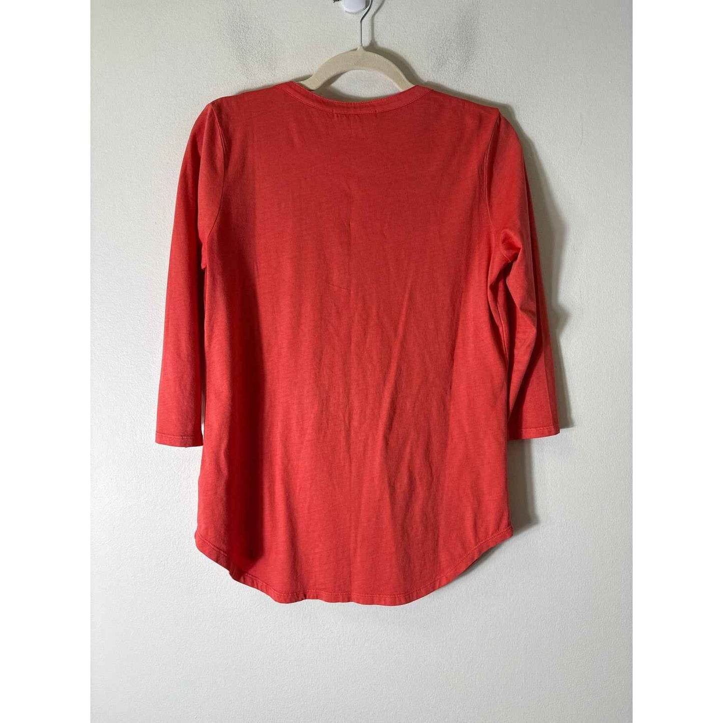 Gap Melon Orange 3/4 Sleeve V-Neck Cotton Shirt Sz S