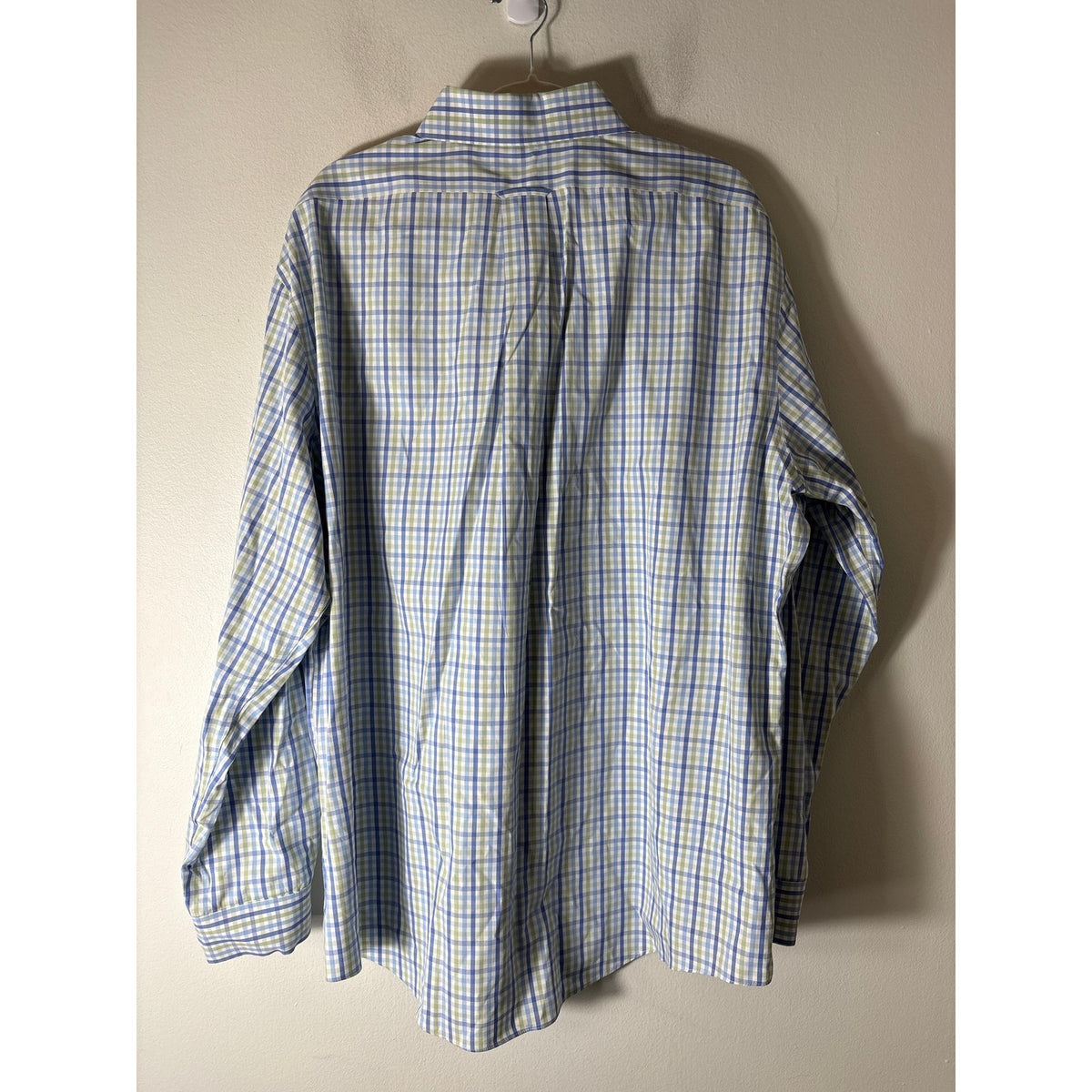 Mens Orvis Trim Fit Blue and Green Plaid Long Sleeve Button Up Shirt Sz XXL