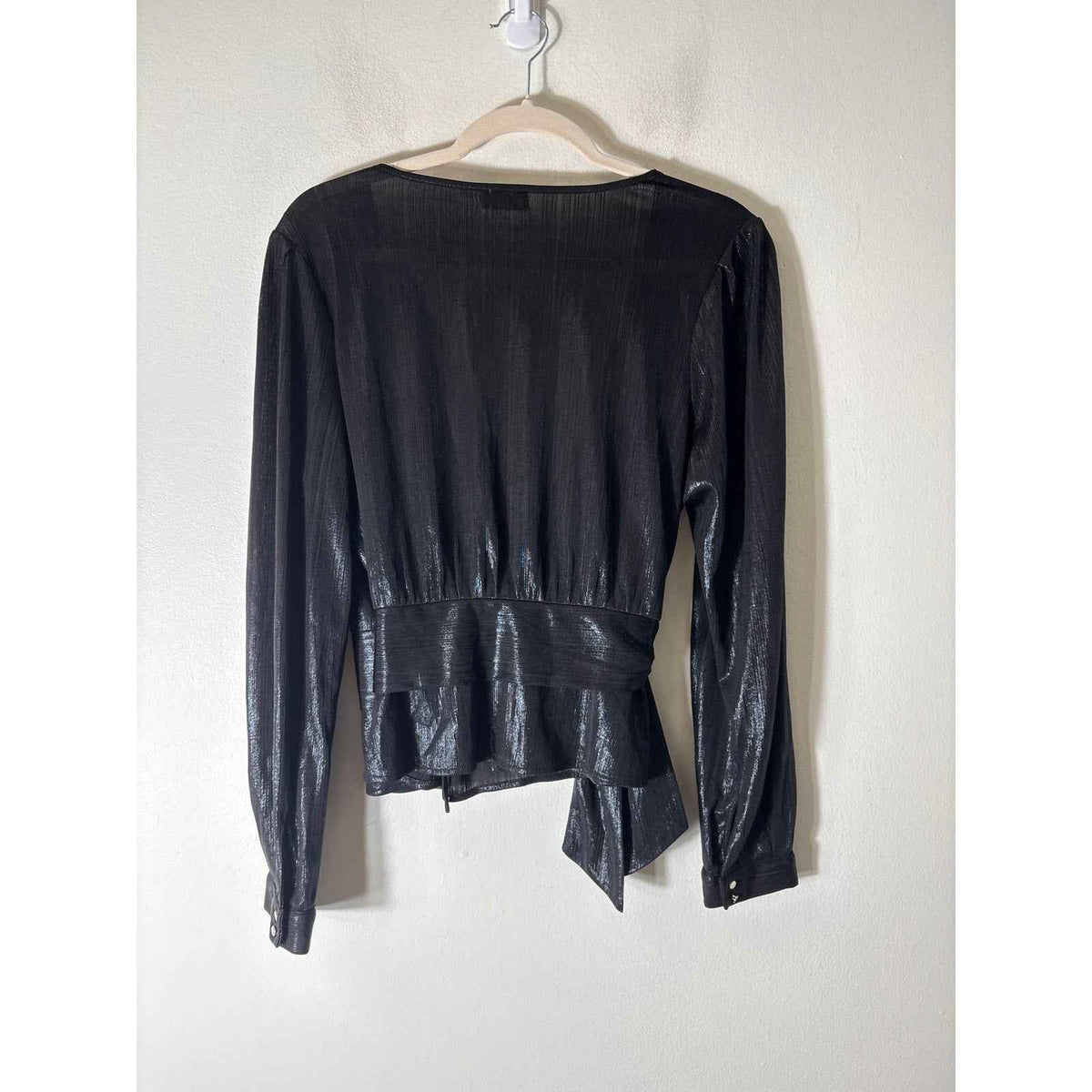 Gentle Fawn Black Wrap Shimmer Front Tie Shirt Sz M