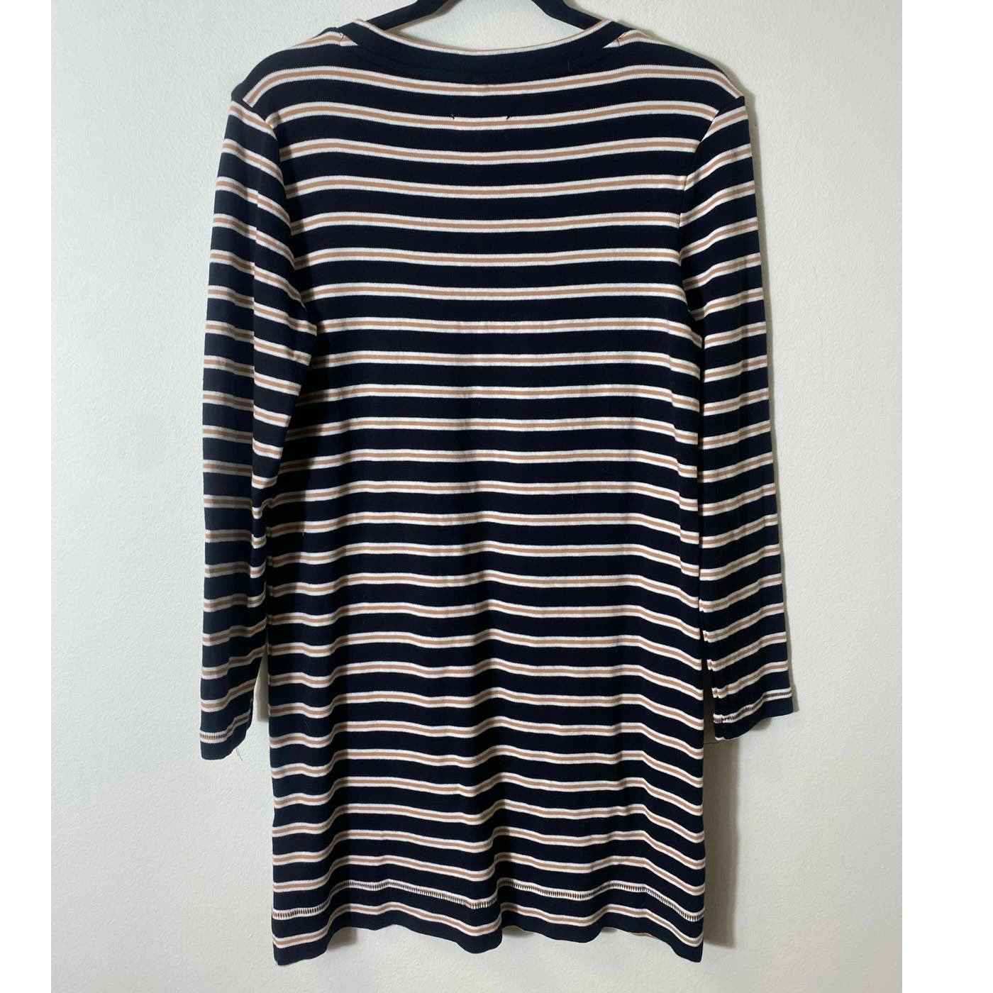 Lou & Grey Black, White, and Tan Cotton Striped Knit Dress Sz. M
