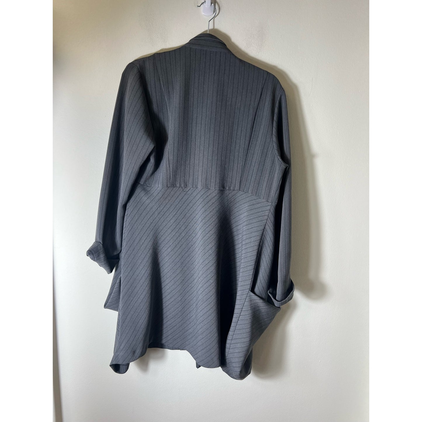 Grey and Black knee length button up duster with matching waist tie