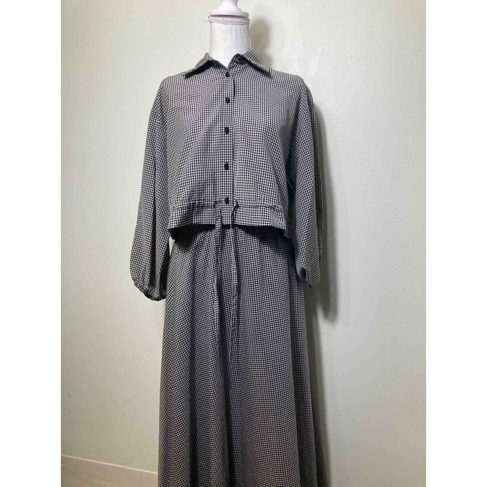 NWT Antonio Melani Black and White Check 2 Piece Long Sleeve Skirt Set Sz 0