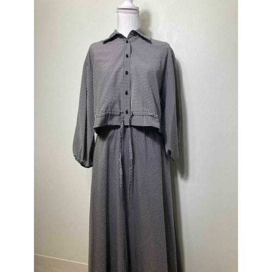 NWT Antonio Melani Black and White Check 2 Piece Long Sleeve Skirt Set Sz 0