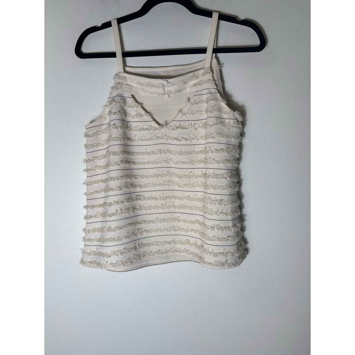 Maeve Off White Sleeveless Tank with Key Hole Back and Black Pin Stripes Sz 8