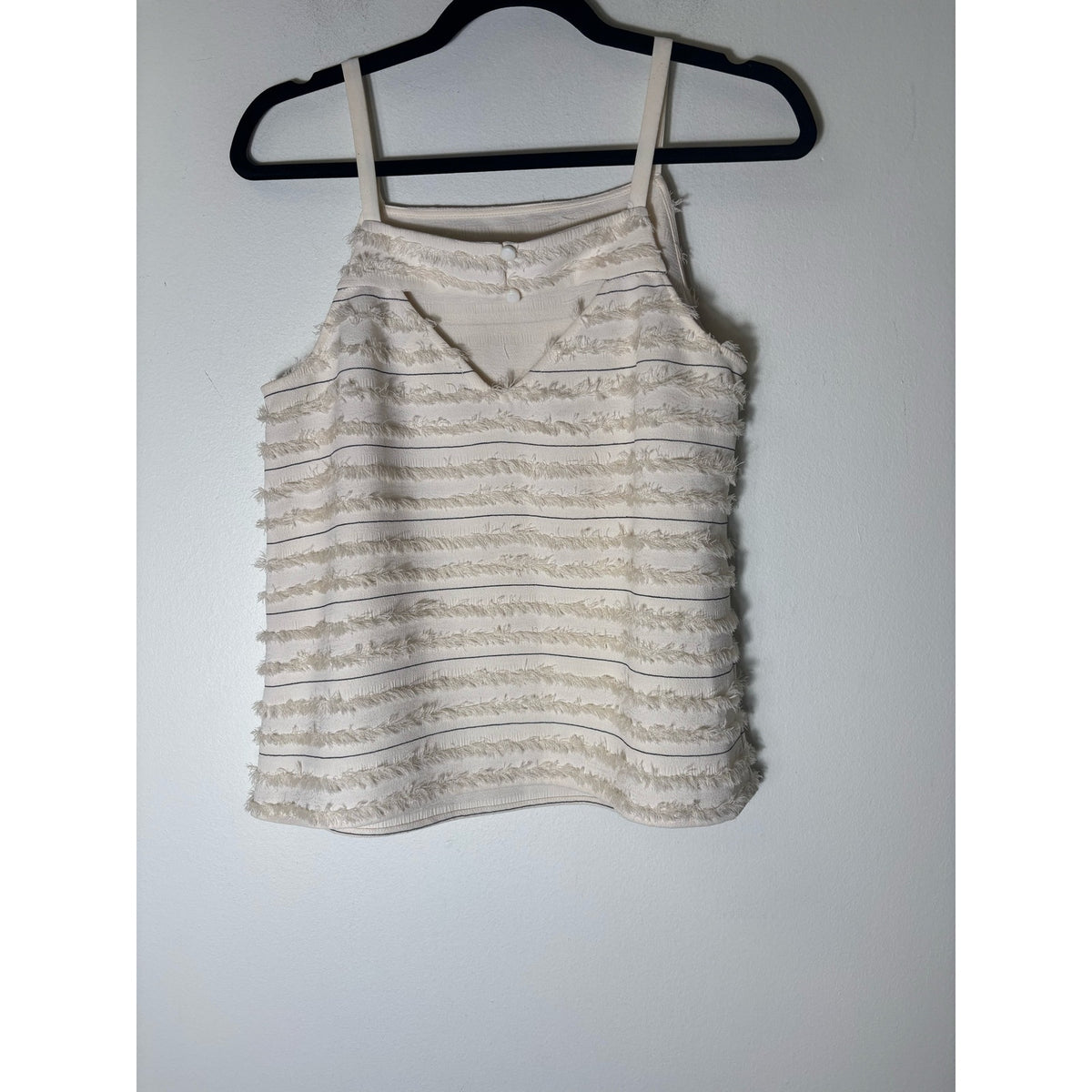 Maeve Off White Sleeveless Tank with Key Hole Back and Black Pin Stripes Sz 8