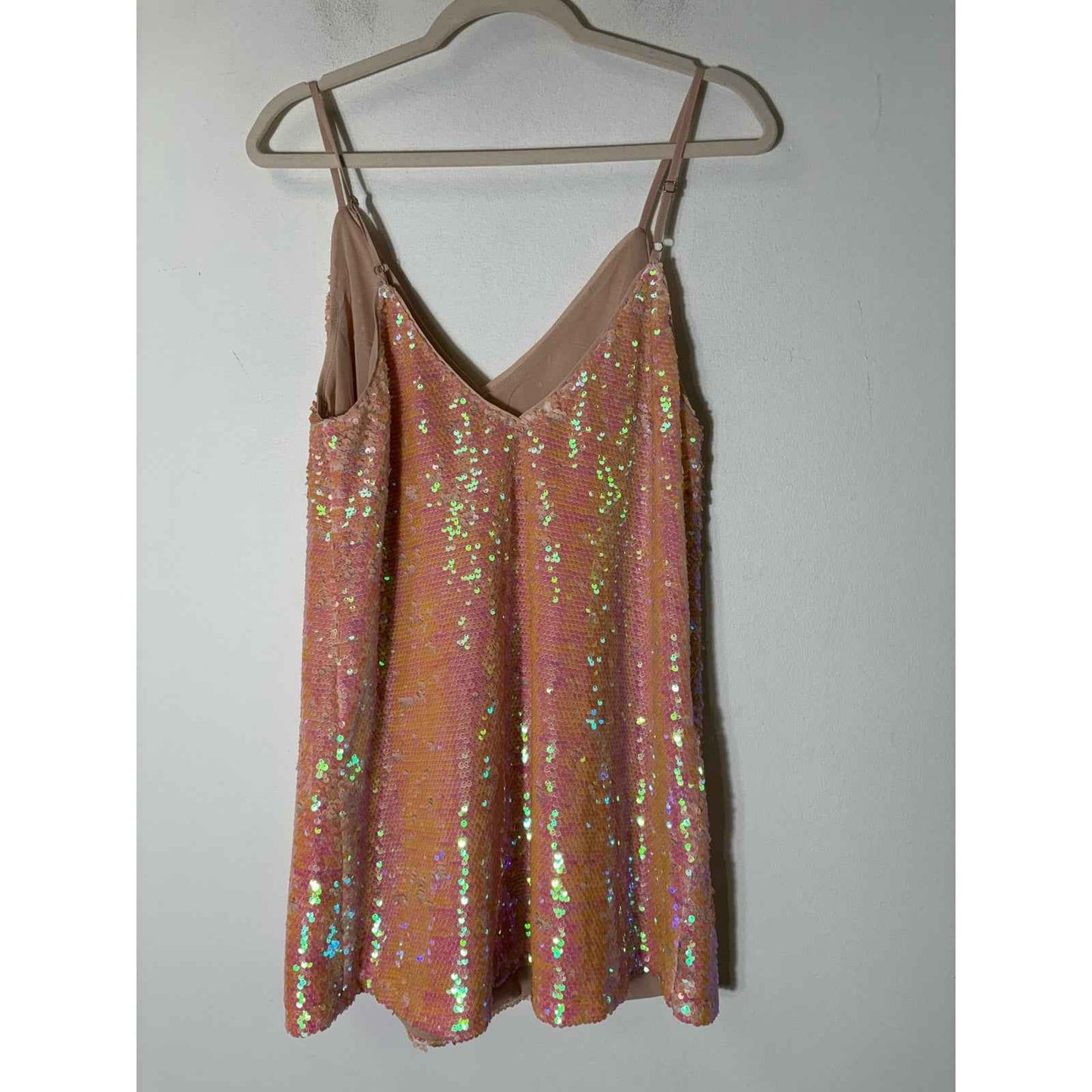 Buddy Love Peach Spaghetti Strap Sequince Mini Dress Sz S