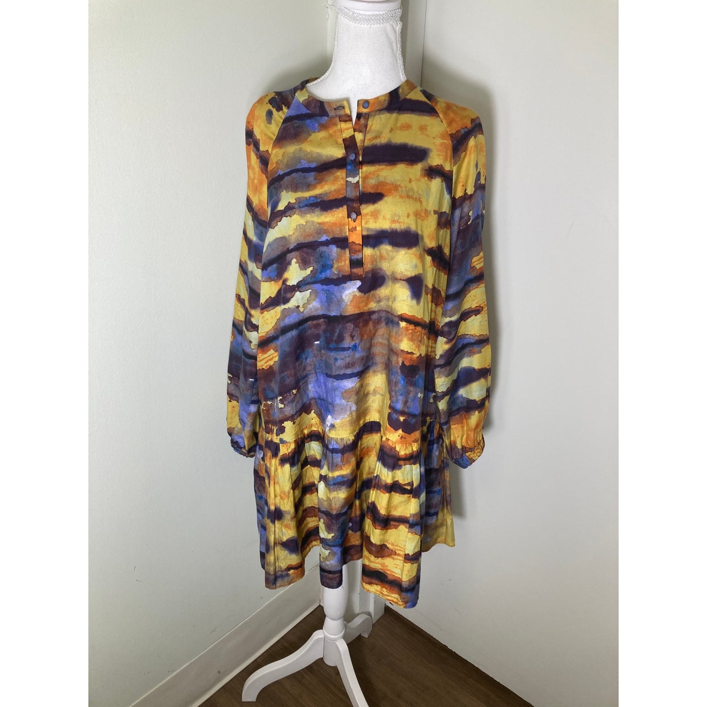 Marie Oliver Blue and Yellow Tie Dye Mini Dress Sz S
