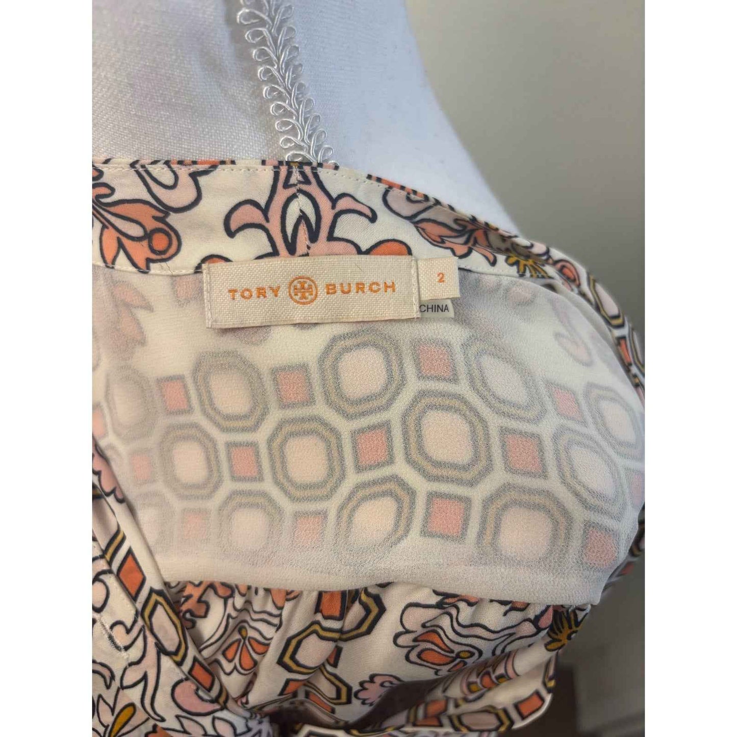 Tory Burch Pink and Cream Floral Print Blouse Sz 2