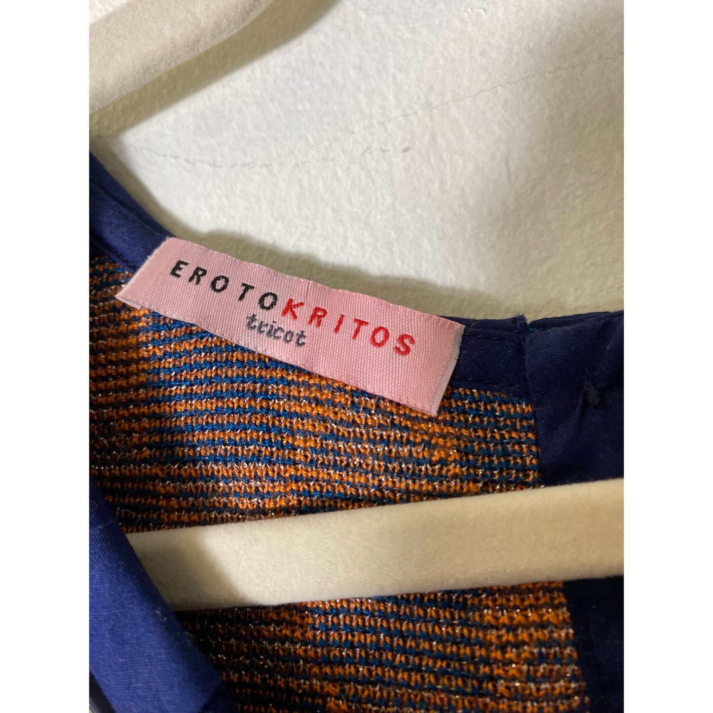 Erotokritos Blue/Orange Checkered Collared Sweater Dress Sz 0