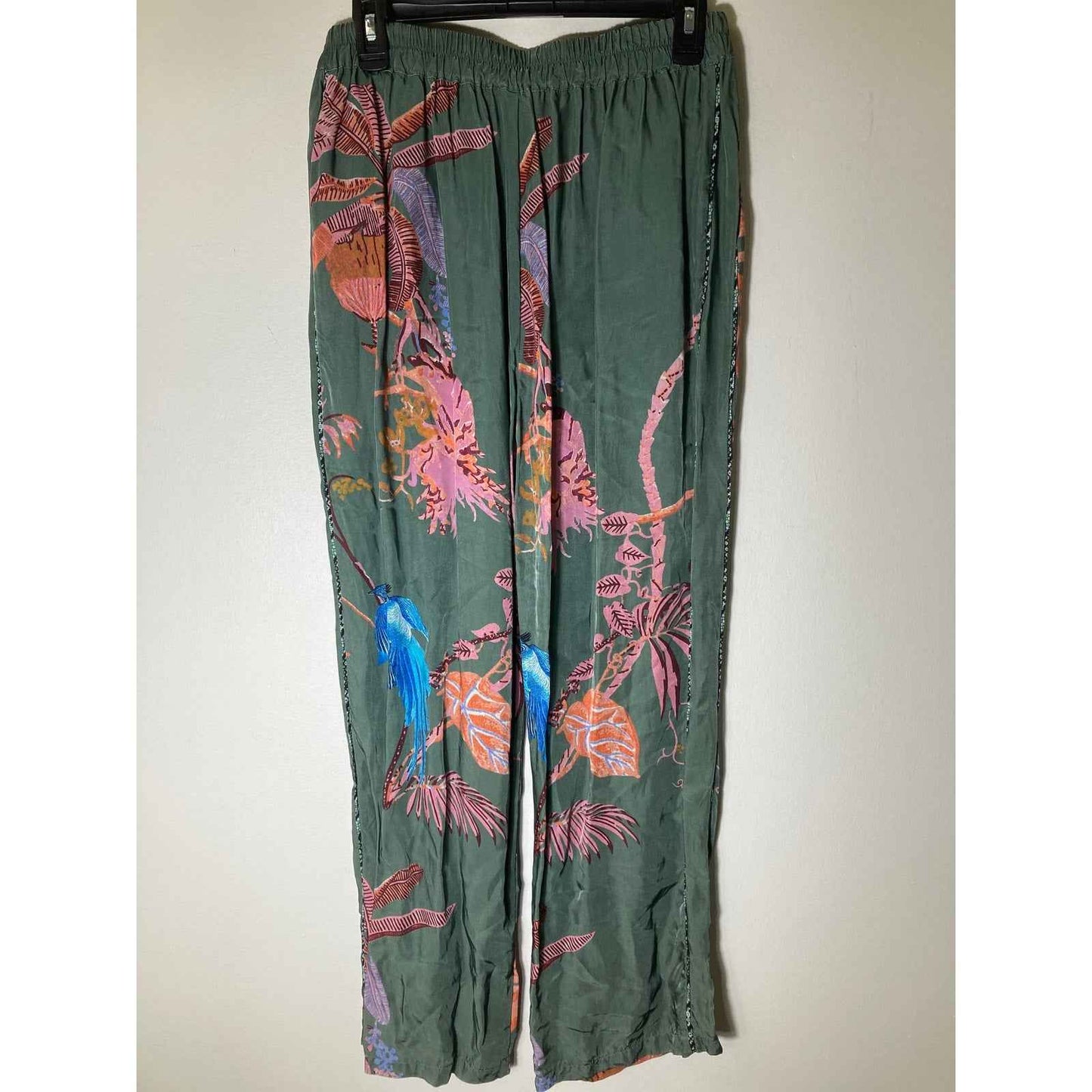 Caballero Green Tropical Pull On Viscose Pants with Pockets Sz M