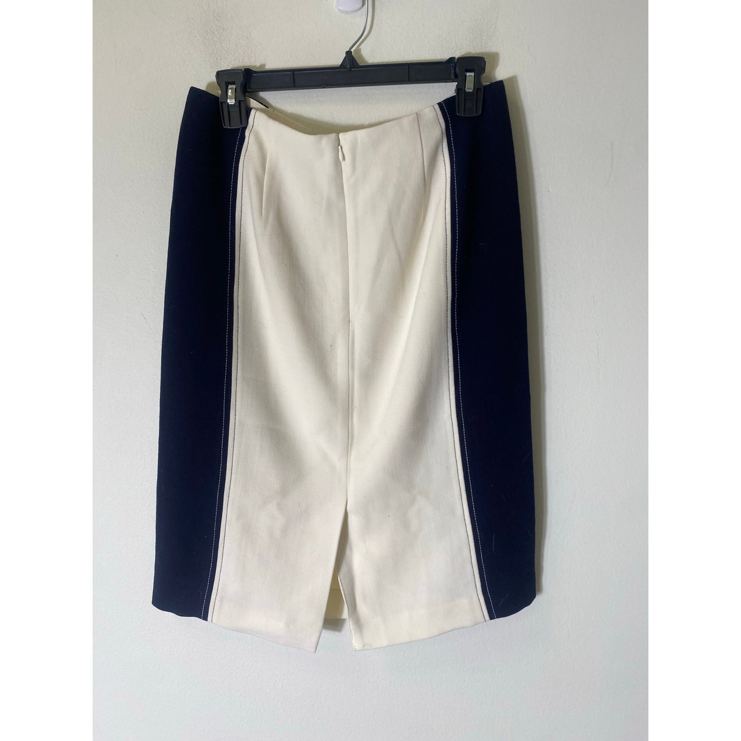 Ann Taylor Off White Navy Color Block Knee Length Pencil Skirt Sz 8