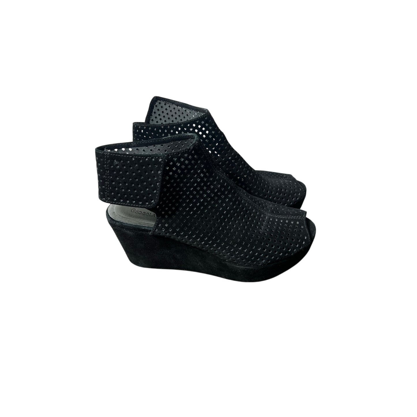 Chocolat Blue Black Laser Cut Ankle Mule Sandals Sz 7.5