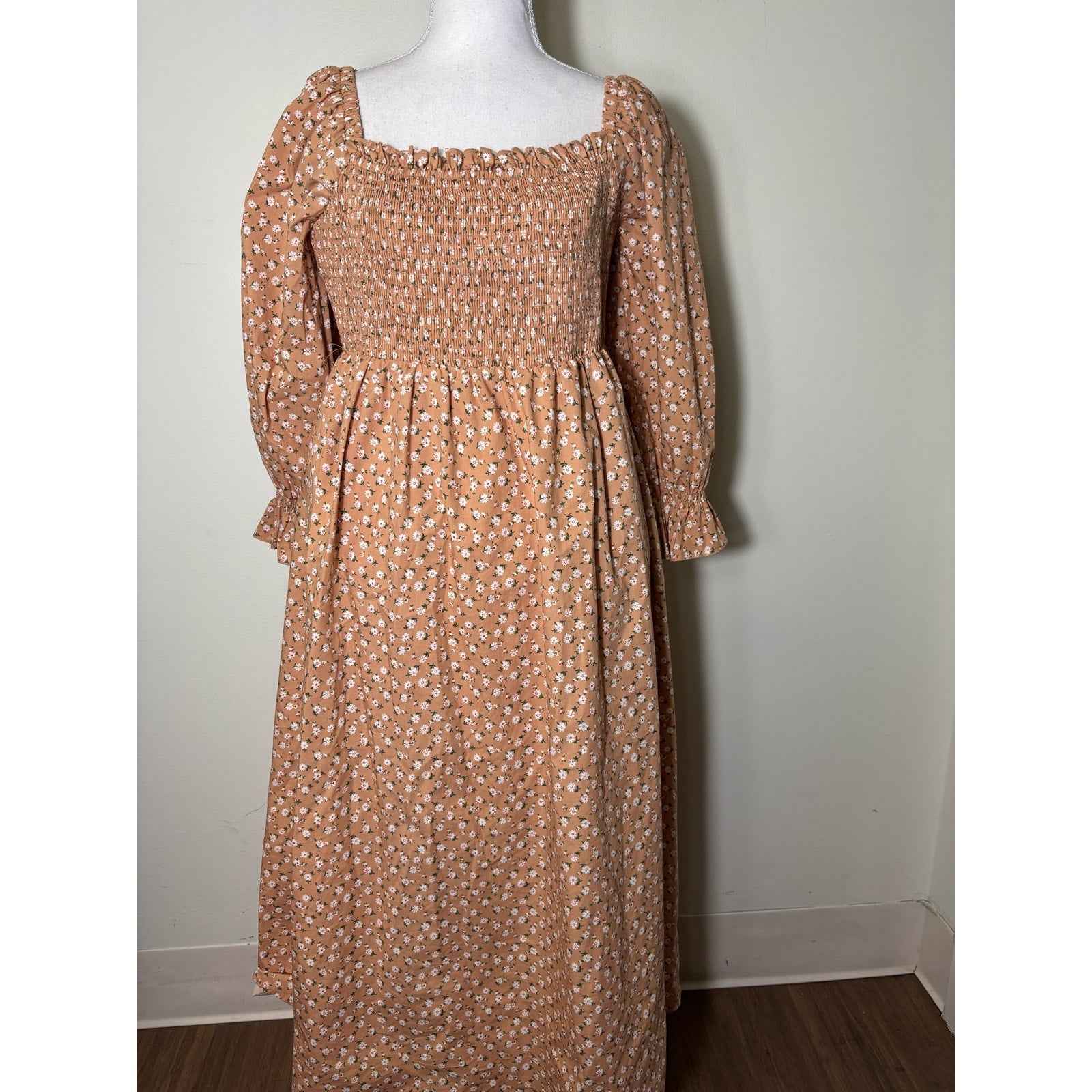 English Factory TAn Floral Peasant Dress Sz L