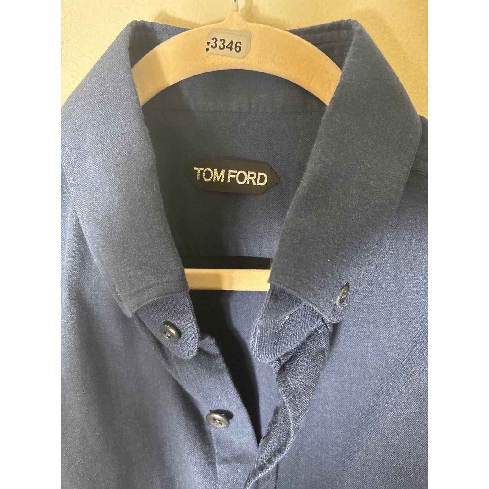 Men's Tom Ford Navy Blue Long Sleeve Cotton Button Down Sz 42/16.5