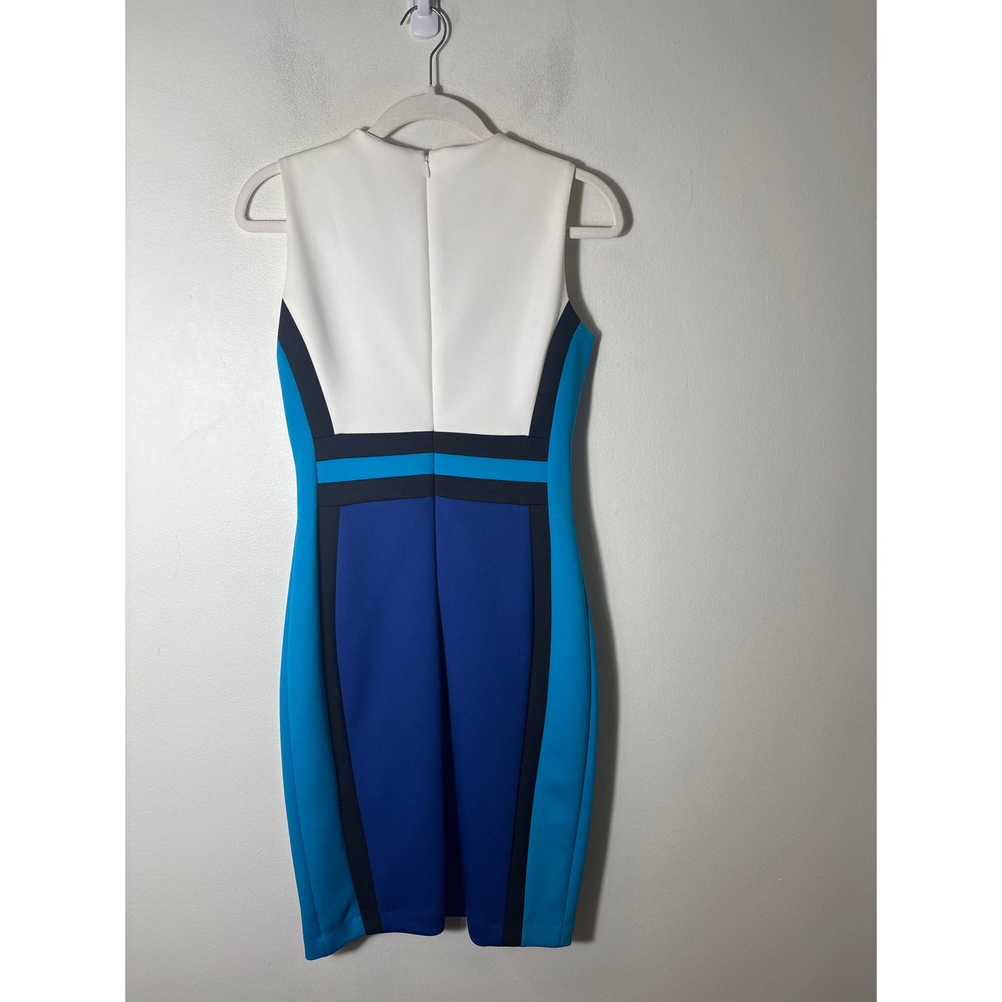 Calvin Klein White Blue Colorblock Sleeveless Midi Dress Sz 4