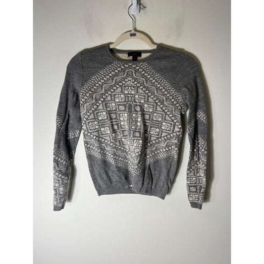 J Crew Gray and White Snowflake Pullover Sweater Sz XS