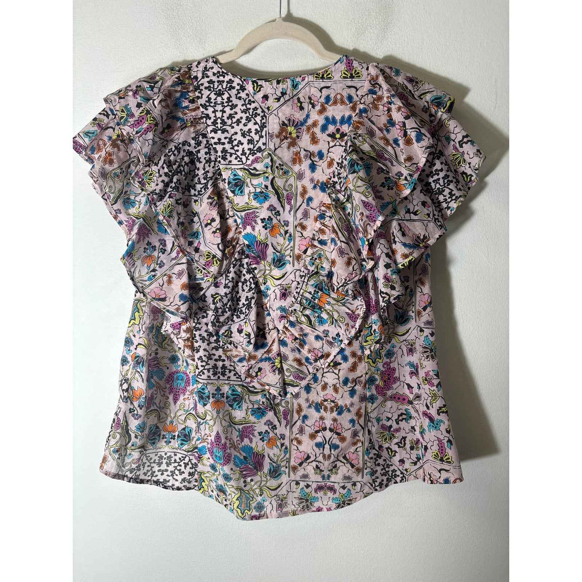Mariacher Light Pink Print Flutter Sleeve Ruffle V-Neck Sz S
