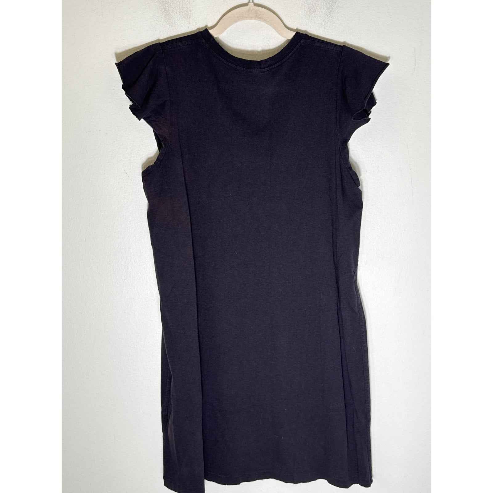 AMO Black Raw  Edge Flutter Sleeve Tee Dress Sz M