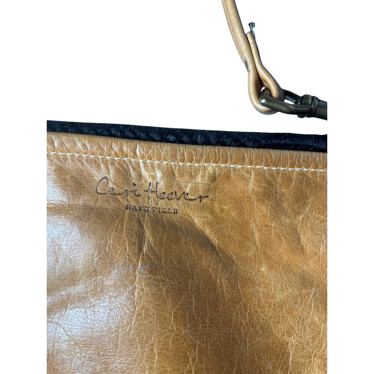 Ceri Hoover Black Tan Mixed Media Leather Crossbody Bag