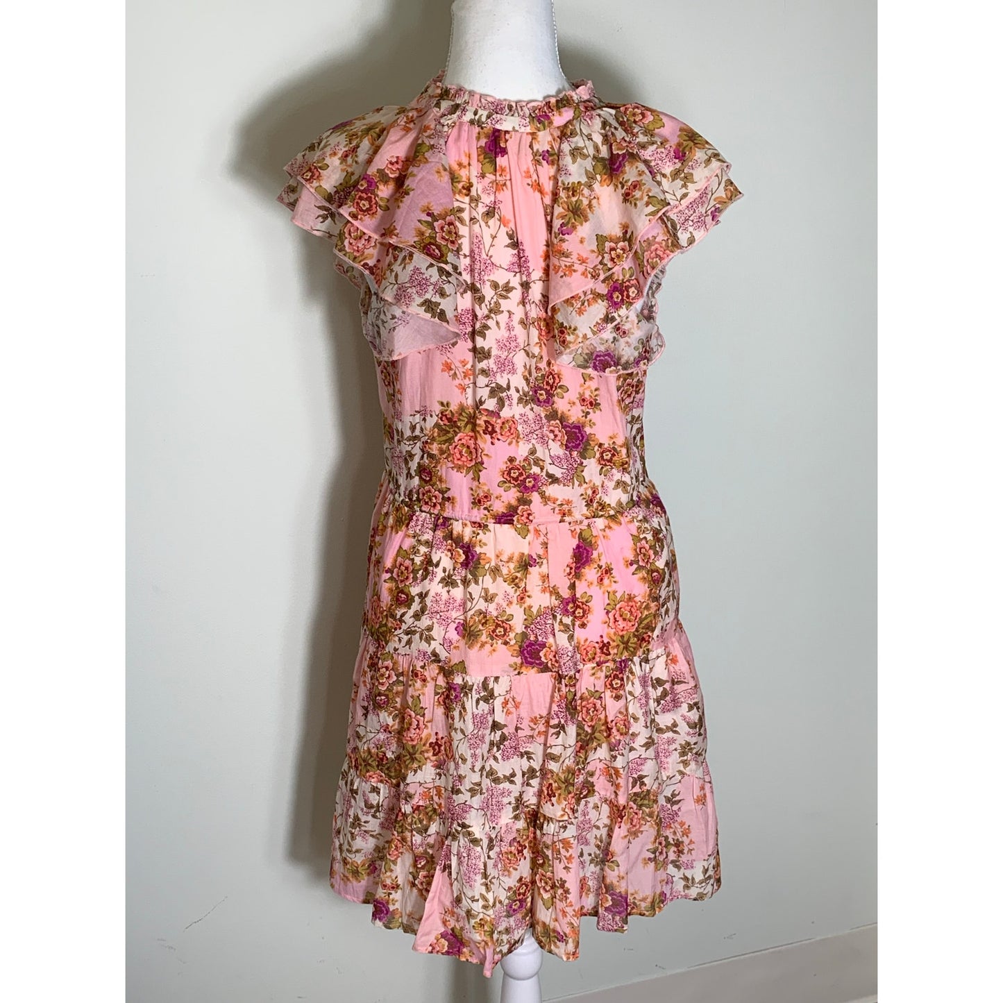 Anna Cate Pink Floral Flutter Sleeve Dress Sz XS