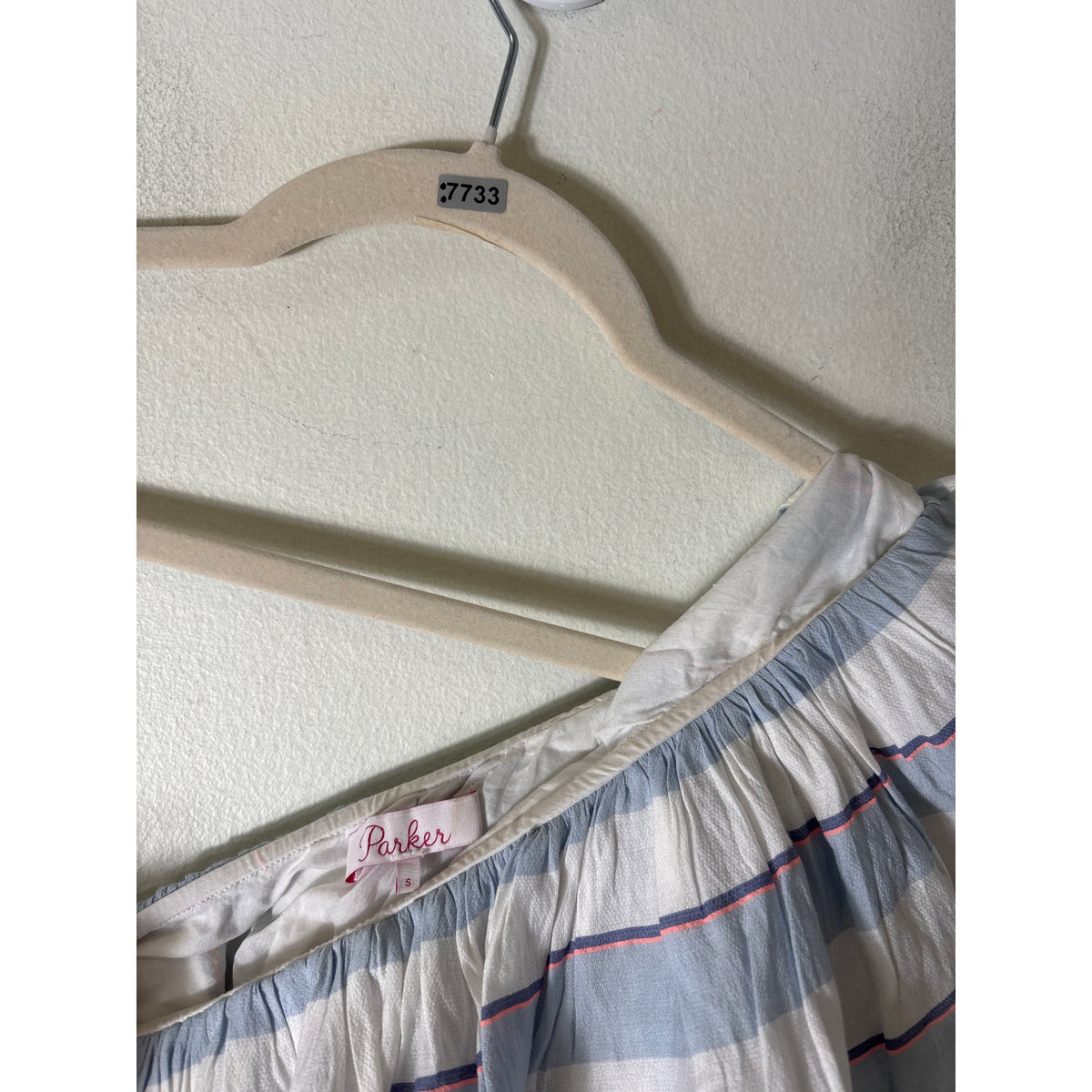 Parker One Ruffle Shoulder Blue and White Stripe Top Sz S