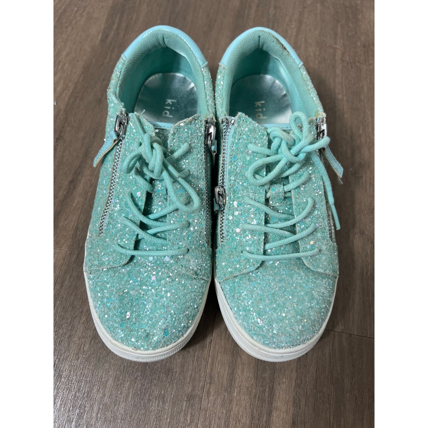 Girl's Kidpik Seafoam Green Glitter Fashion Sneakers Sz 7