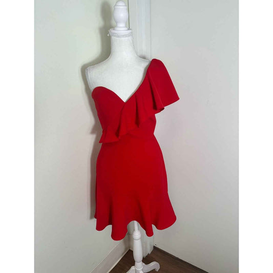 Amanda Uprichard Red One Shoulder Ruffle Mini Cocktail Dress Sz M
