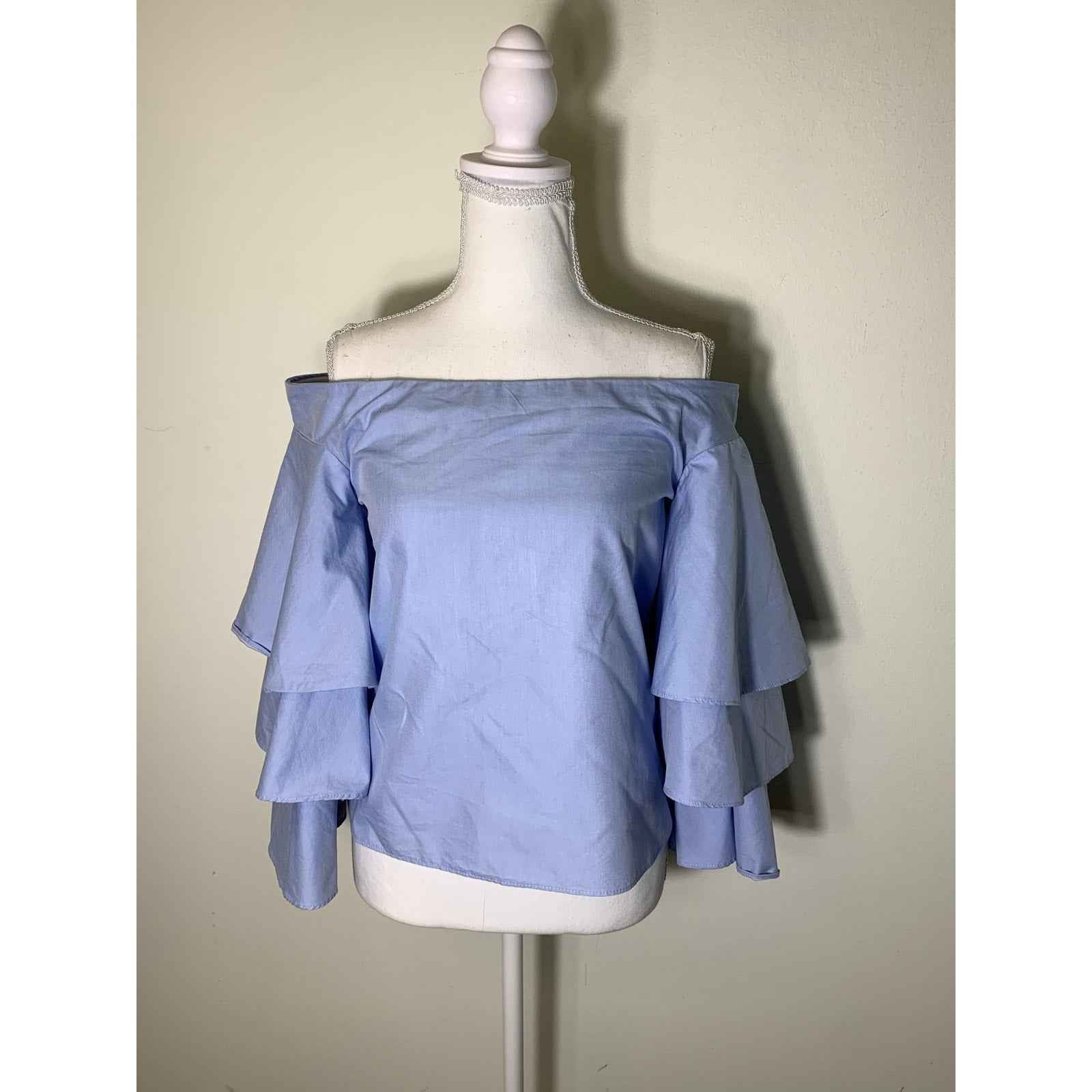Endless Rose Light Blue Off the Shoulder Ruffled Bell Sleeves Back Zip Sz. S