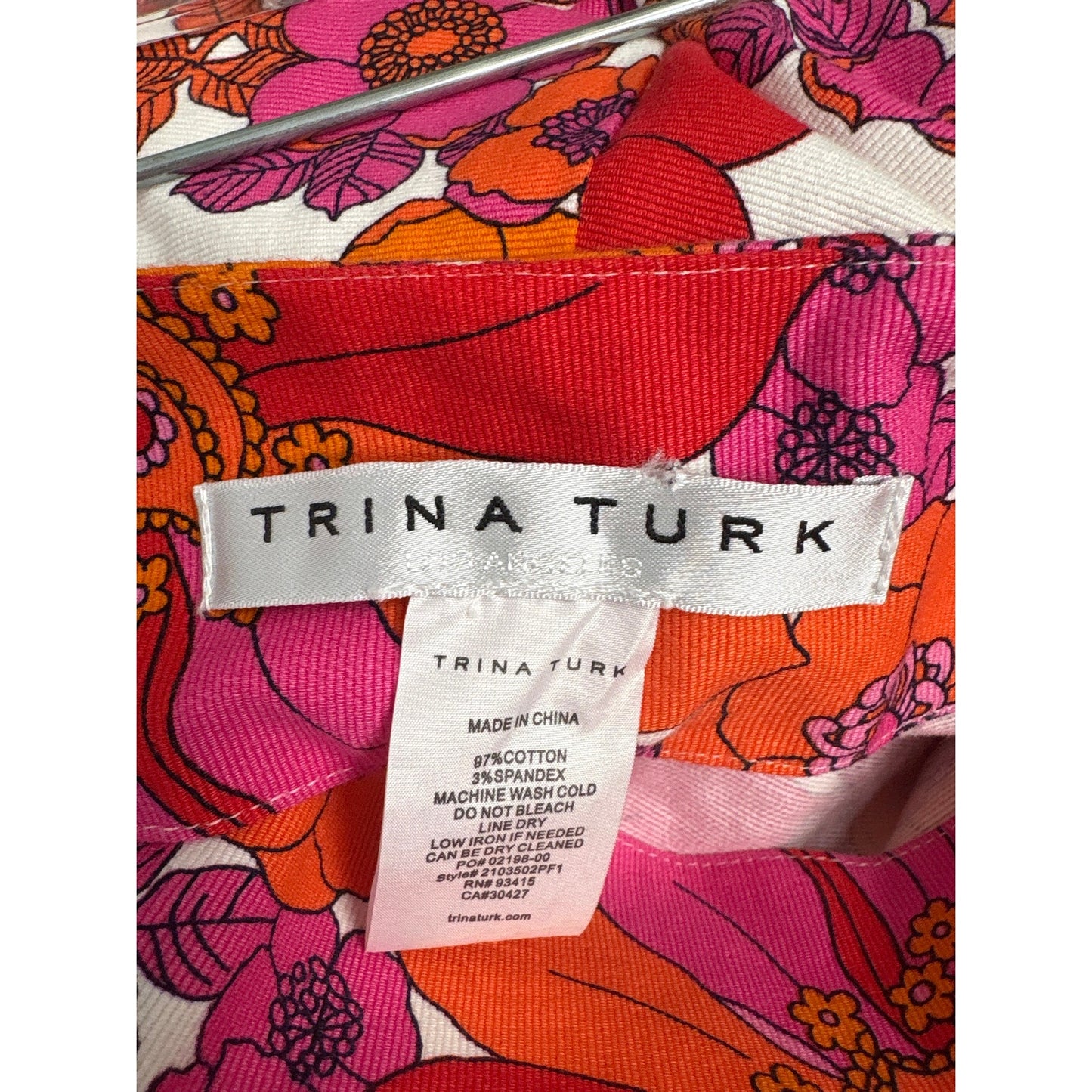 Trina Turk Pink Orange Floral Cotton Side Zip Sz XL