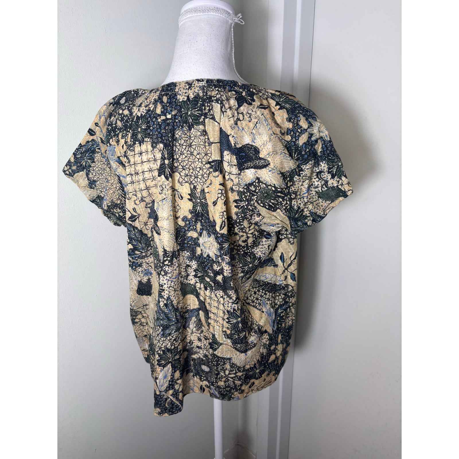 Ulla Johnson Pale Yellow Cap Sleeve Cotton Blend V-Neck Shirt Sz 4