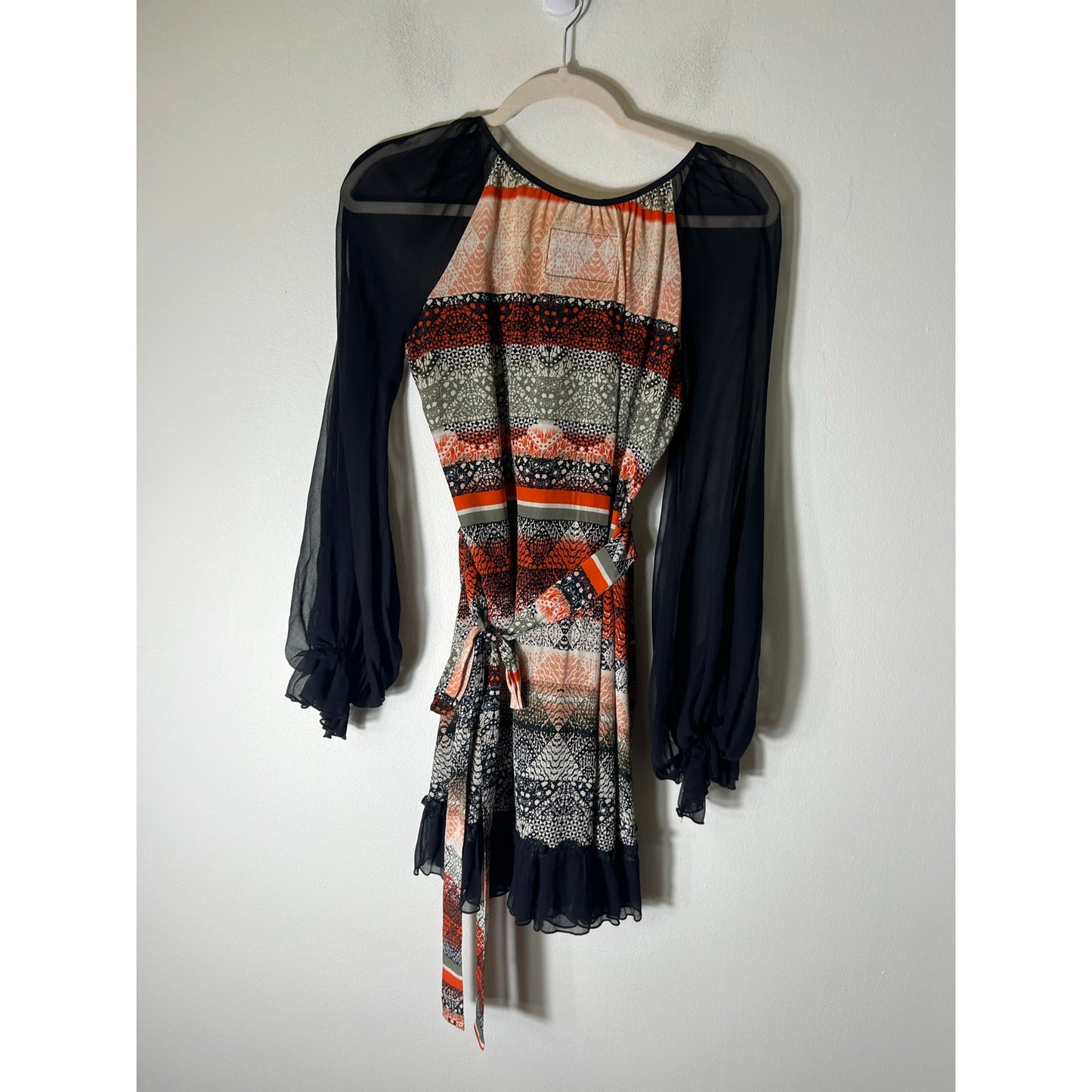 Daughters of The Revolution Black And Orange Long Sleeve Mini Dress Sz 0