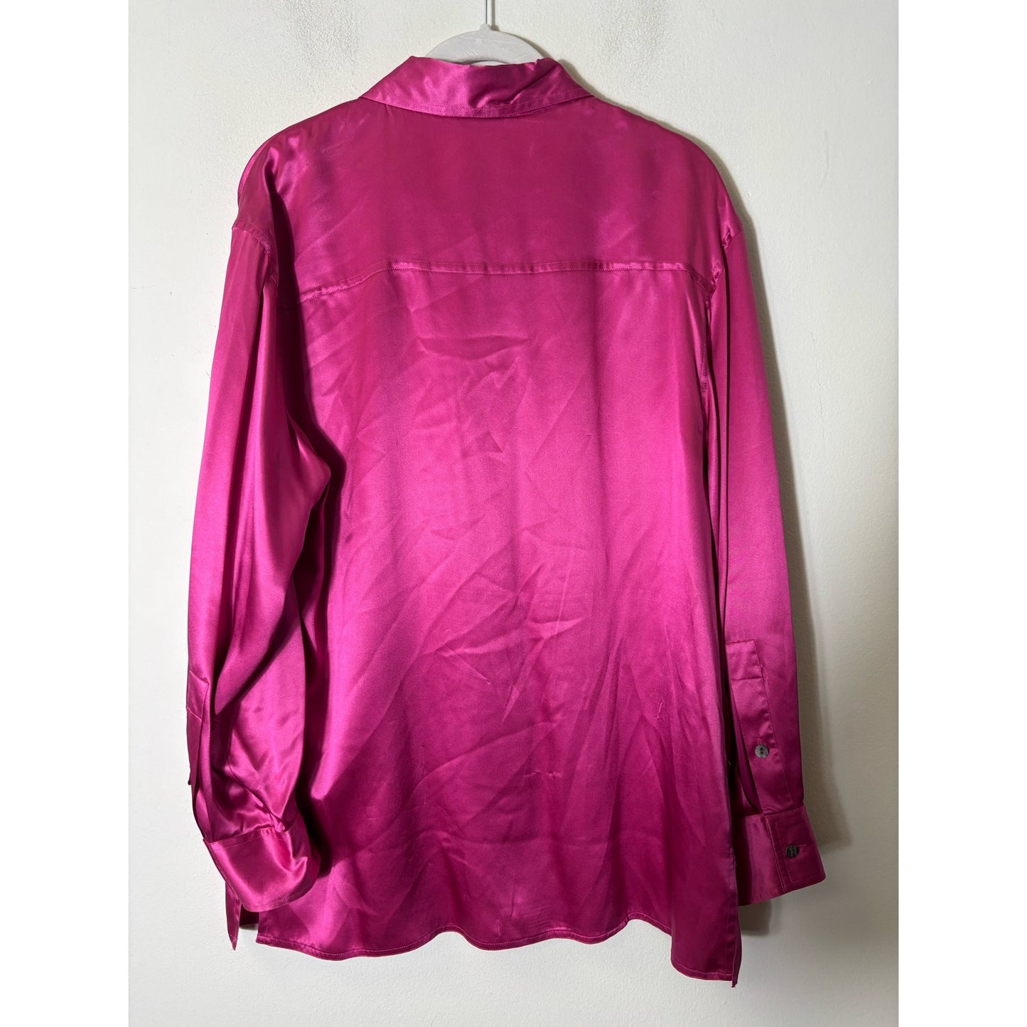 Finity Pink Long Sleeve Extra Long Silk Button Up Blouse Sz 10