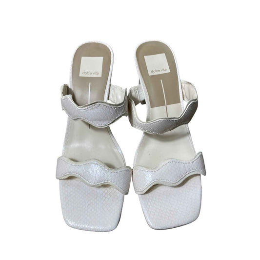 Dolce Vita Off White Leather Snakeskin Medium Heel Slip On Sandal Sz 8