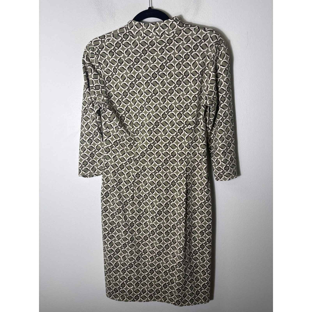 J. McLaughlin Green Geo Print 3/4 Sleeve Midi Dress Sz S