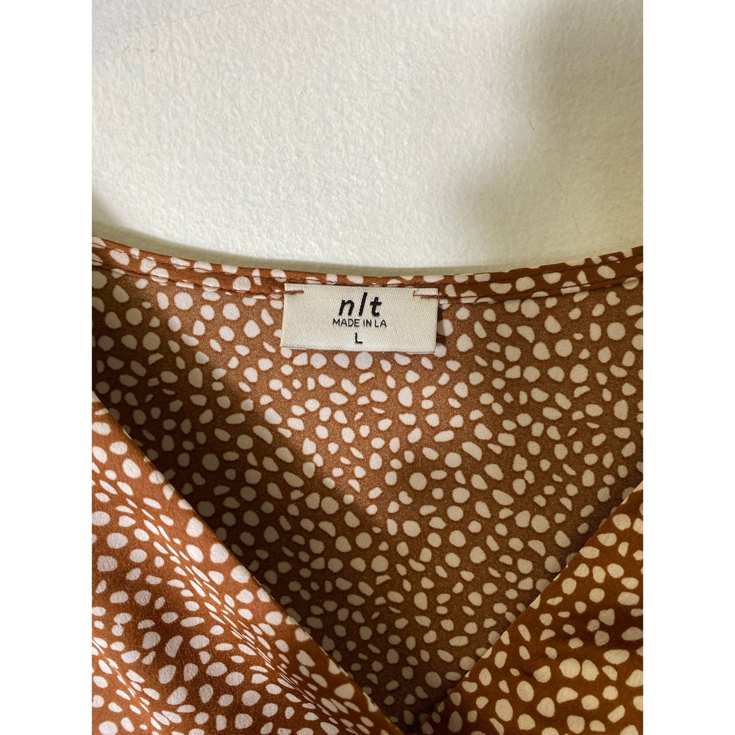n/t Brown White Dot Short Sleeve Knee Length Dress Sz L