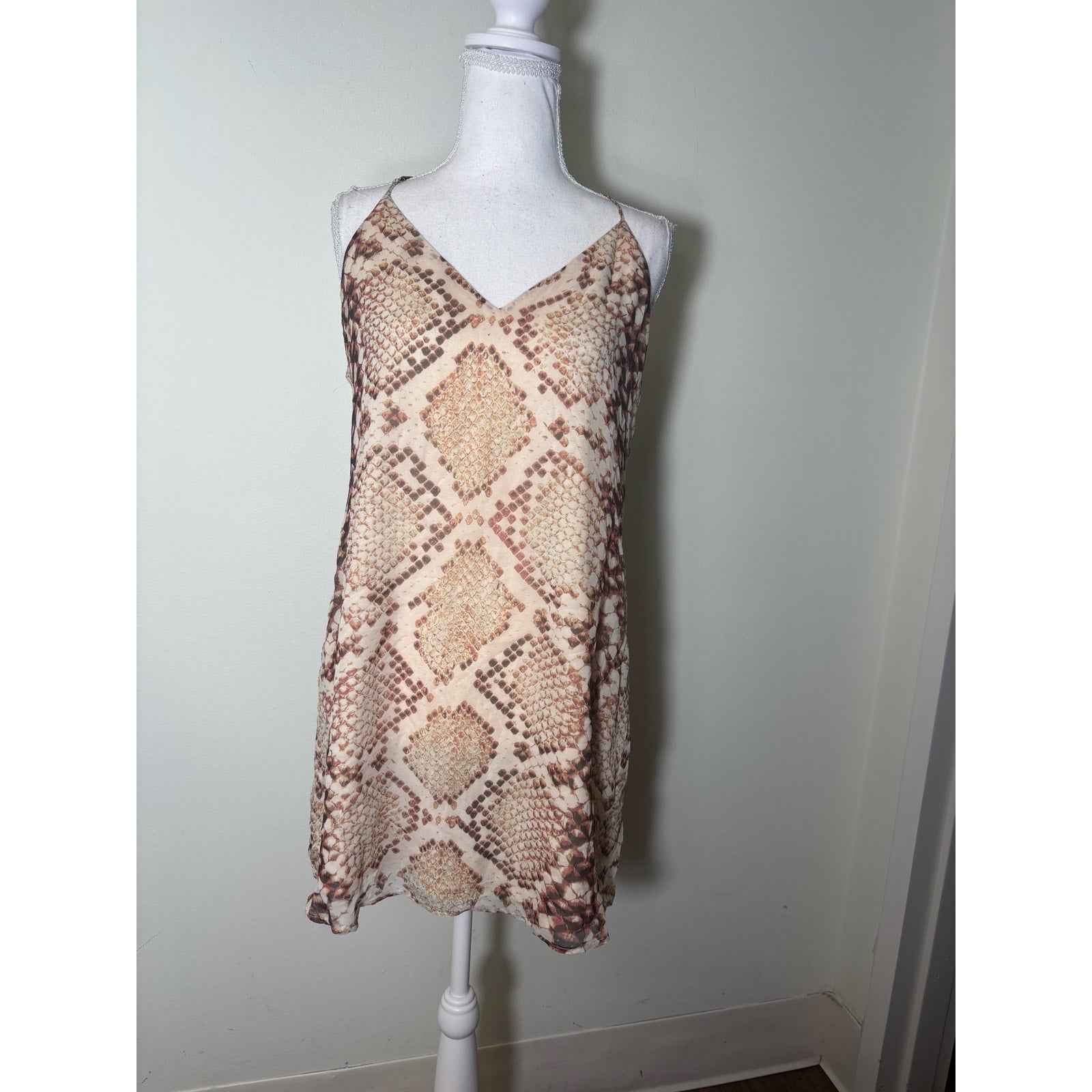 Lavender Brown Snake Print Flowy Mini Dress Sz S