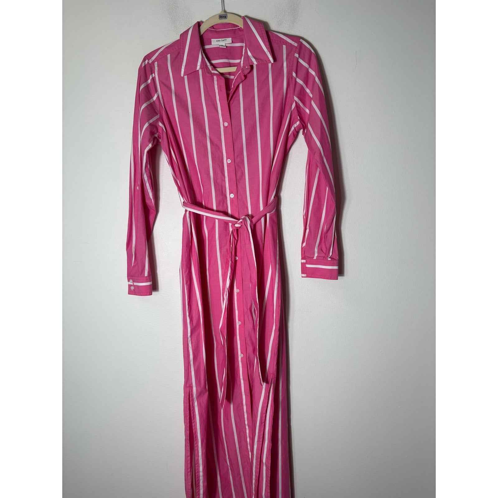 On 34th Pink and White Stripe Shirt Maxi Dress Sz XS