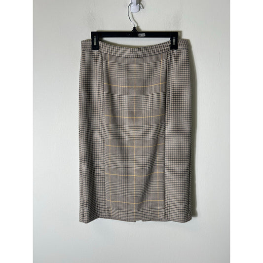 Ann Taylor Tan Black Plaid Midi Pencil Skirt Sz 6