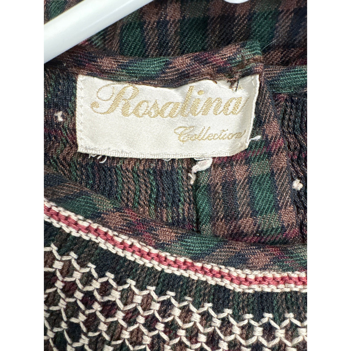 Girls Vintage Rosalina Green,Navy&Brown Plaid Flannel Puff Sleeve Dress Sz7