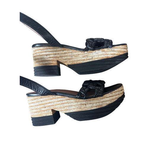 Homers Artisan Black Cork Platform Ankle Strap Sandals Sz 10
