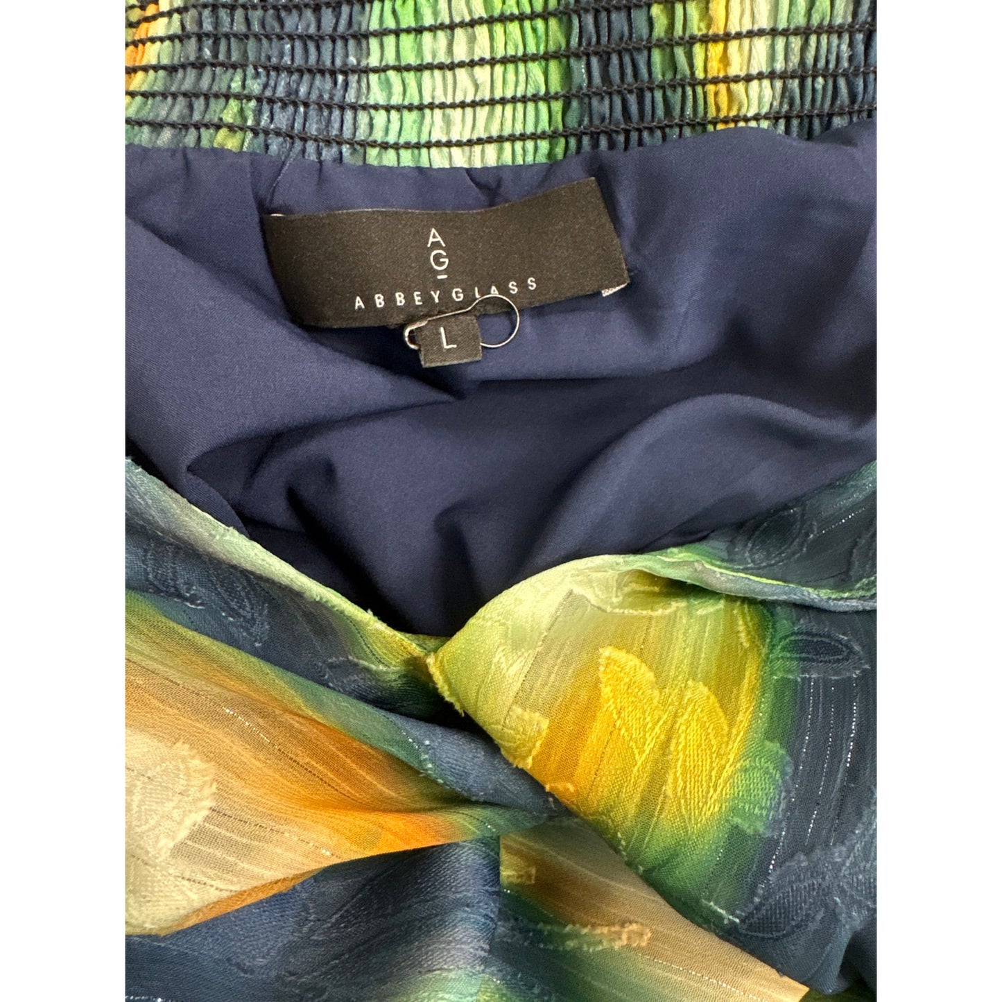 Abbeyglass Navy Green Watercolor 3/4 Sleeve Maxi Dress Sz L