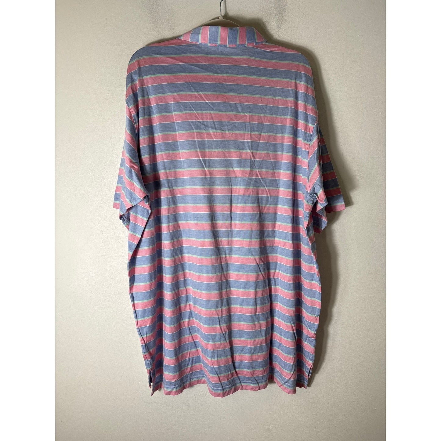 Mens Peter Millar Dark Pink Blue Stripe Short Sleeve Polo Style Shirt Sz XXL