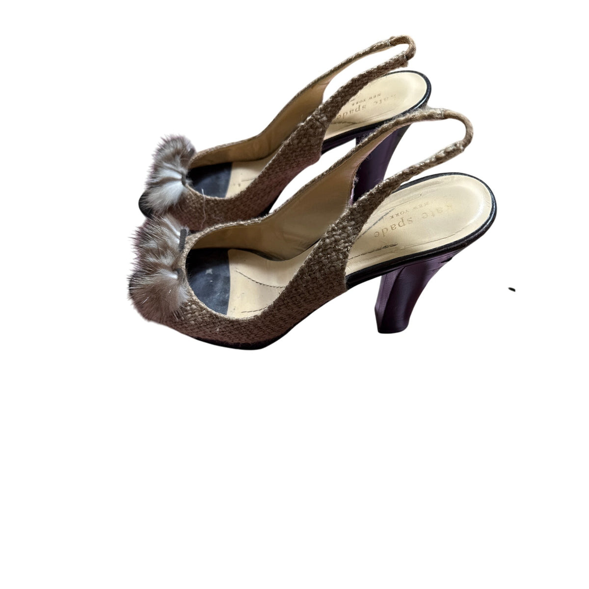 Kate Spade Tan Sling back Platform Peep Toe Heels with Faux Fur Sz 9
